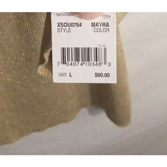 ^ NY Collection Women's Large NWT Knit Off Shoulder Gold Metallic Top … - Picture 5 of 6